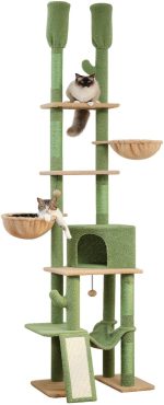 Cat Tree Floor to Ceiling Cat Tower with Adjustable Height(85-112 Inches), 7 Tiers Climbing Activity Center with Cozy Hammocks, 5 Platforms and Scratching Posts for Indoor Cats