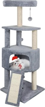 45in Cat Tree Tower with Big Cat Condo for Indoor Cats,Cat Tower Activity Center Cat Furniture with Scratching Post and Hanging Bed,Grey