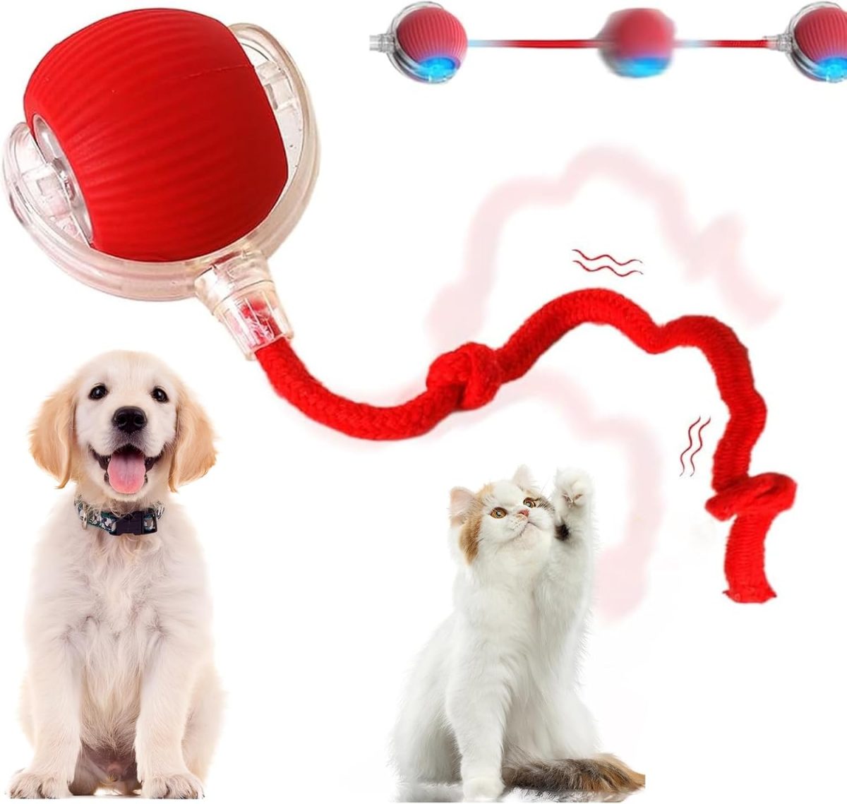 Interactive Cat Toy Balls - Automatic Interactive Cat Toys for Indoor Cats, Smart Self Rolling Interactive Cat Dog Ball, Electric Dog Ball Toy for Bored Indoor Adult Cats Kitten, Rechargeable, Red - Image 1
