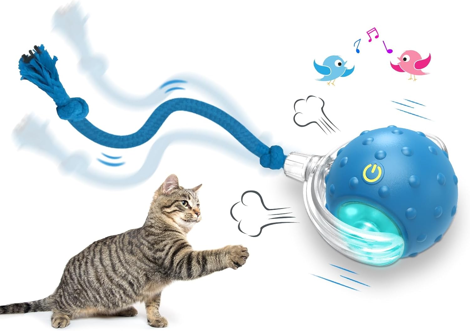 61kYSnyeCWL._AC_SL1500_.jpg Interactive Cat Toys Ball for Indoor Cats Fast Rolling on Carpet, Chirping & Motion Activate Cat Toys (Blue) - Image 1