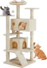 54-Inch Cat Tree Tower – Multi-Level with Sisal Scratching Post, Perfect Pet Gift, Indoor Condo with Climbing Ladder, Plush Toy, and More Animal Stuff, Beige