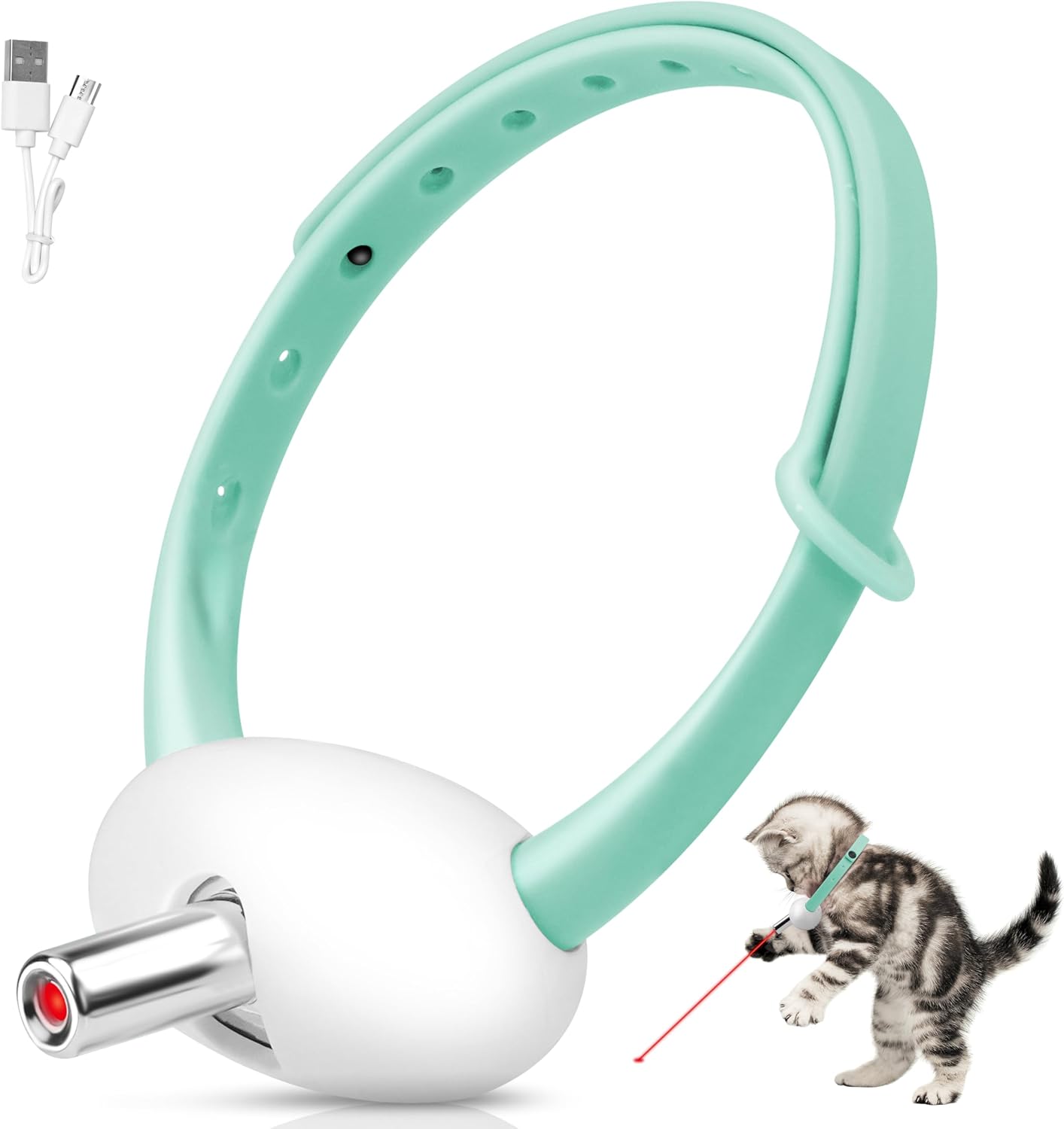 715LCyE0TtL._AC_SL1500_.jpg Automatic Laser Collar Cat Toy - Upgraded Cat Toys, Flashing and Lasting Modes, 8-12″ Bend Collar & 41°Adjust Angle Free Hands. Charge 1H and Works 12H - Image 1