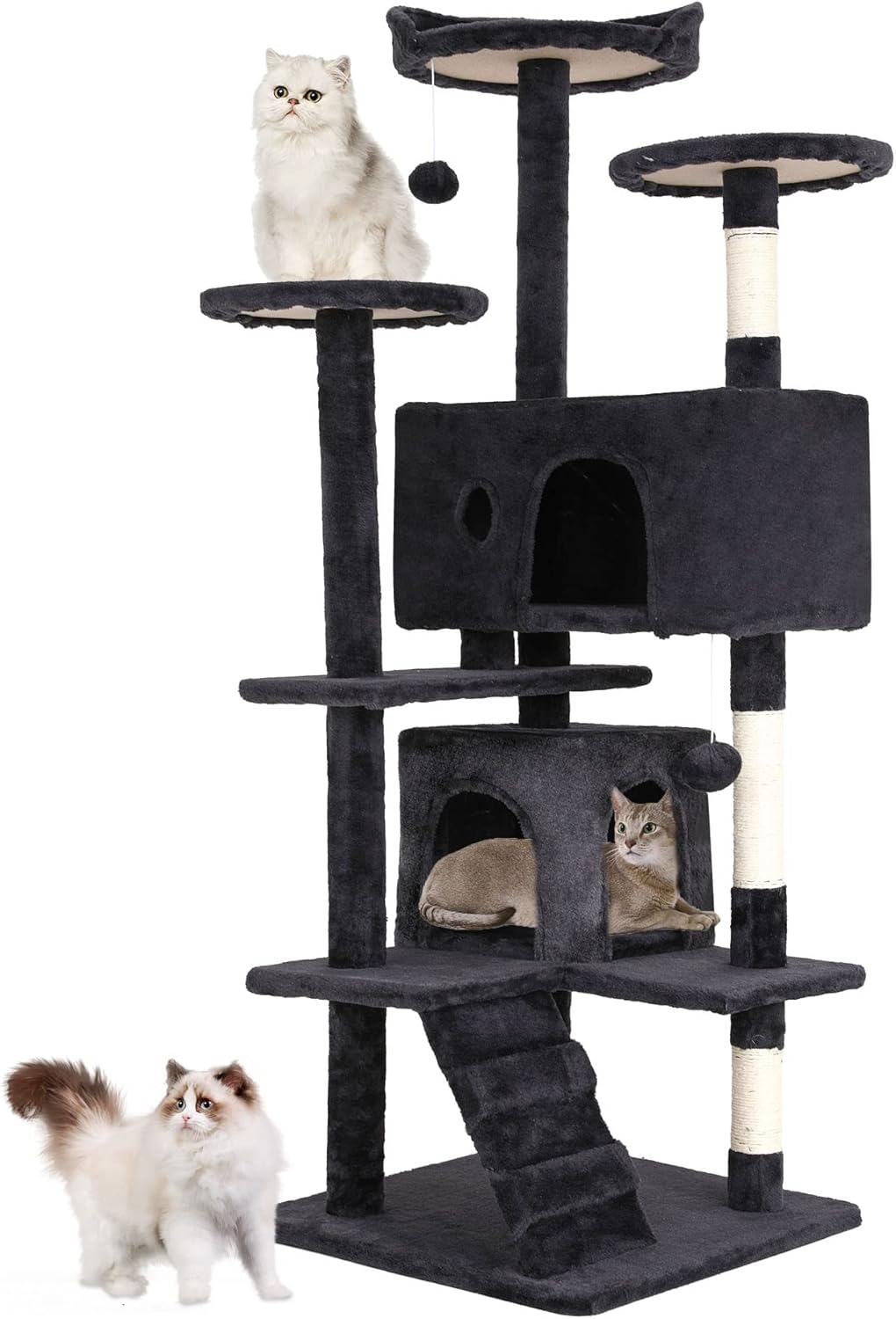 71FMPhoFAL._AC_SL1500_.jpg 54in Cat Tree Tower for Indoor Cats,Multi-Level Furniture Activity Center with Scratching Posts Stand House Condo ny Toys Kis Pet Play House,Dark Gray - Image 1