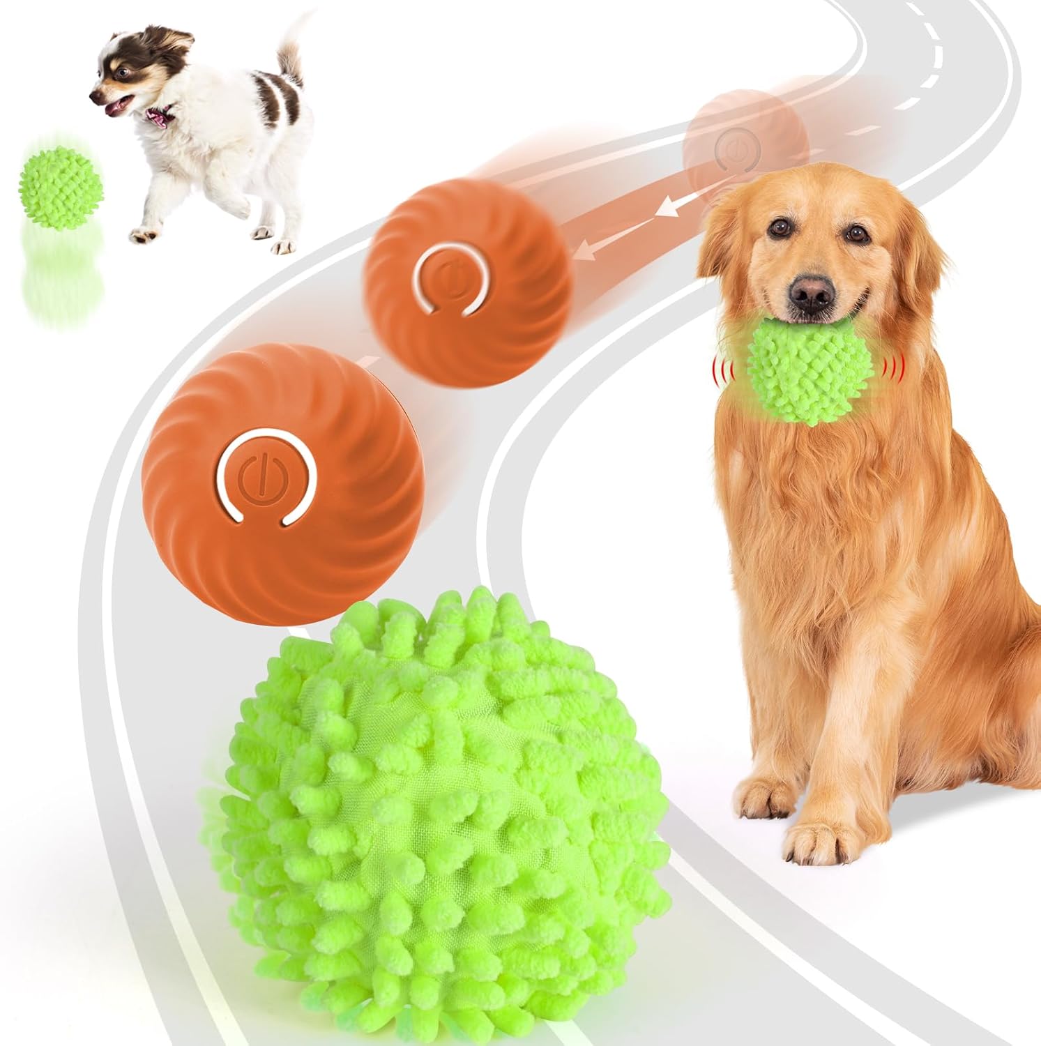 71KbHfWZrxL._AC_SL1500_.jpg Interactive Ball for Dogs, Automatic Moving Dog Toy Ball with Cover, Bouncing & Rotating Electric Pet Balls for All Breed Sizes Dogs, Interactive Rolling Balls Dog Toys to Keep Them Busy (Green) - Image 1