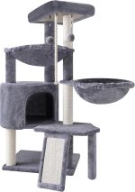 Three Layer Cat Tree with Cat Condo and Two Hammocks,Grey - Image 2