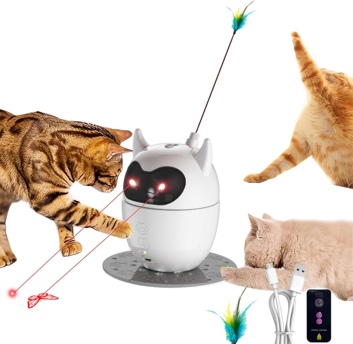 Dual-Mode Cat Laser Toy Automatic with Feather Teaser – Interactive, Rechargeable Laser Cat Toy for Indoor Cats, Kittens & Dogs, 360° Rotation, Adjustable Laser & Smart Power Saving - Image 1