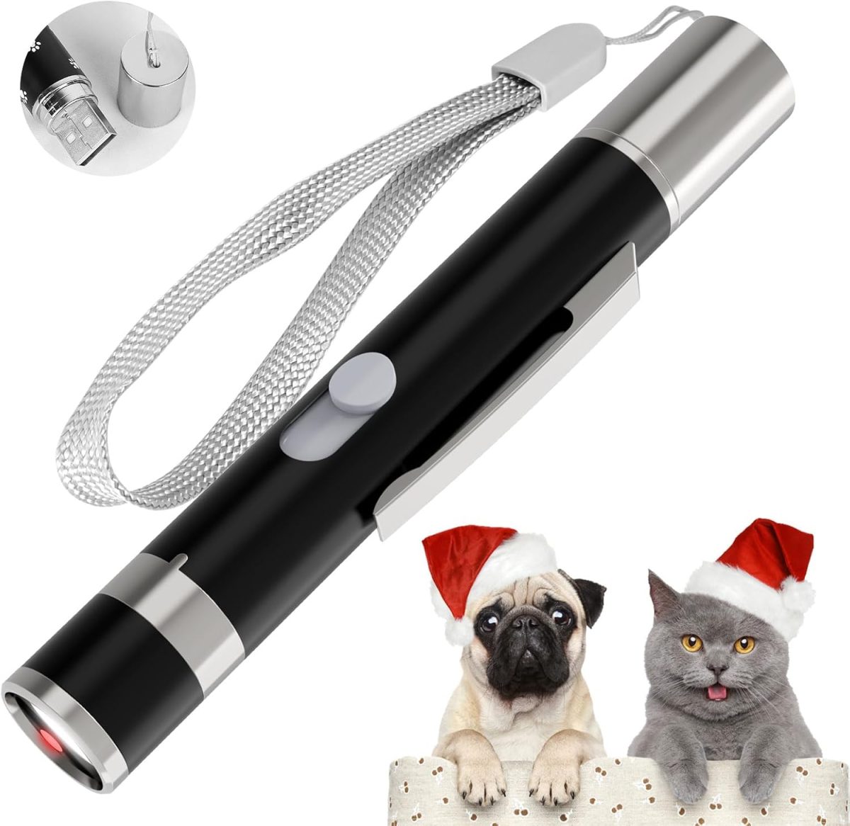 Cat Toys, Cat Toy Red Pointer for Indoor, Rechargeable, 5 Adjustable Patterns, 3 Modes Training Chaser Pet Toy Pointer, Interactive Pet Cat/Dog Toy for Cats Fun Playing Exercise(Black) - Image 1