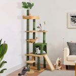 Tall Cat Tree Tower with Leaves for Indoor Cats, 72.8in Cute Cat Climbing Tower with Self-Grooming Brush, Cat Condo, Top Perch, Basktet, Sisal Scratching Posts and Board,Toy Balls