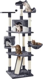 79in Multi-Level Cat Trees Indoor Cat Tower with Sisal-Covered Scratching Posts, Plush Perches and Condo for Kis, Cats and Pets - Dark Gray and White