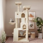 65in Larger Cat Tree Tower Condo for Indoor Kitties/Multi-Level Furniture Activity Center with Wide Base/Cozy Plush Cat Perches/Baskets/Sisal Scratching Posts and Hammock/Beige - Image 2