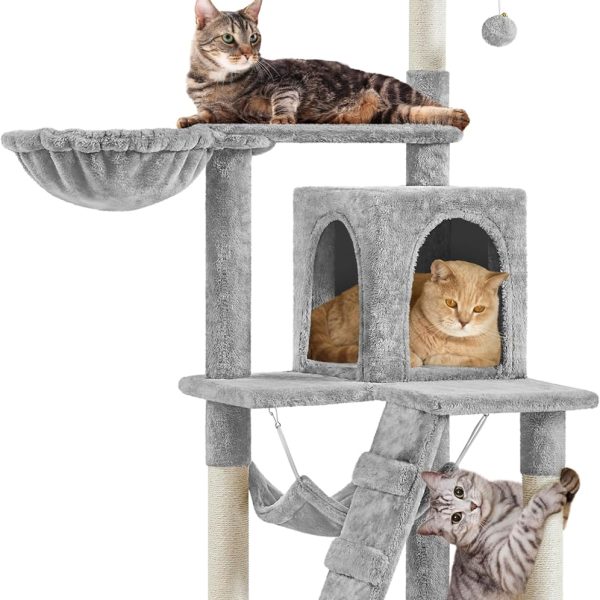 Cat Tree Tower Scratching Post with Hammock Basket 54in
